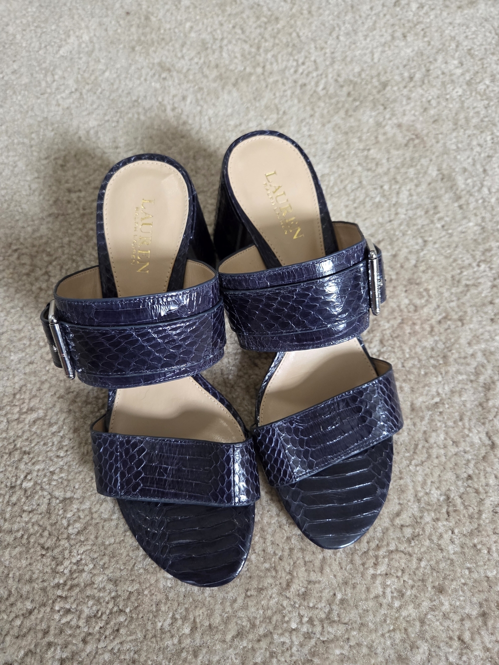 Lauren Ralph Lauren Navy Textured Slide Sandals